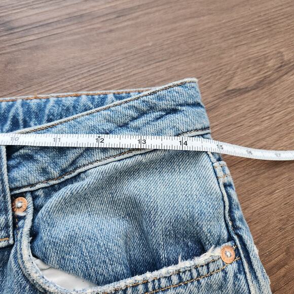 Free People We The Free Embroidered Distressed Jeans 26‎ Blue Straight Leg Retro - Picture 8 of 10